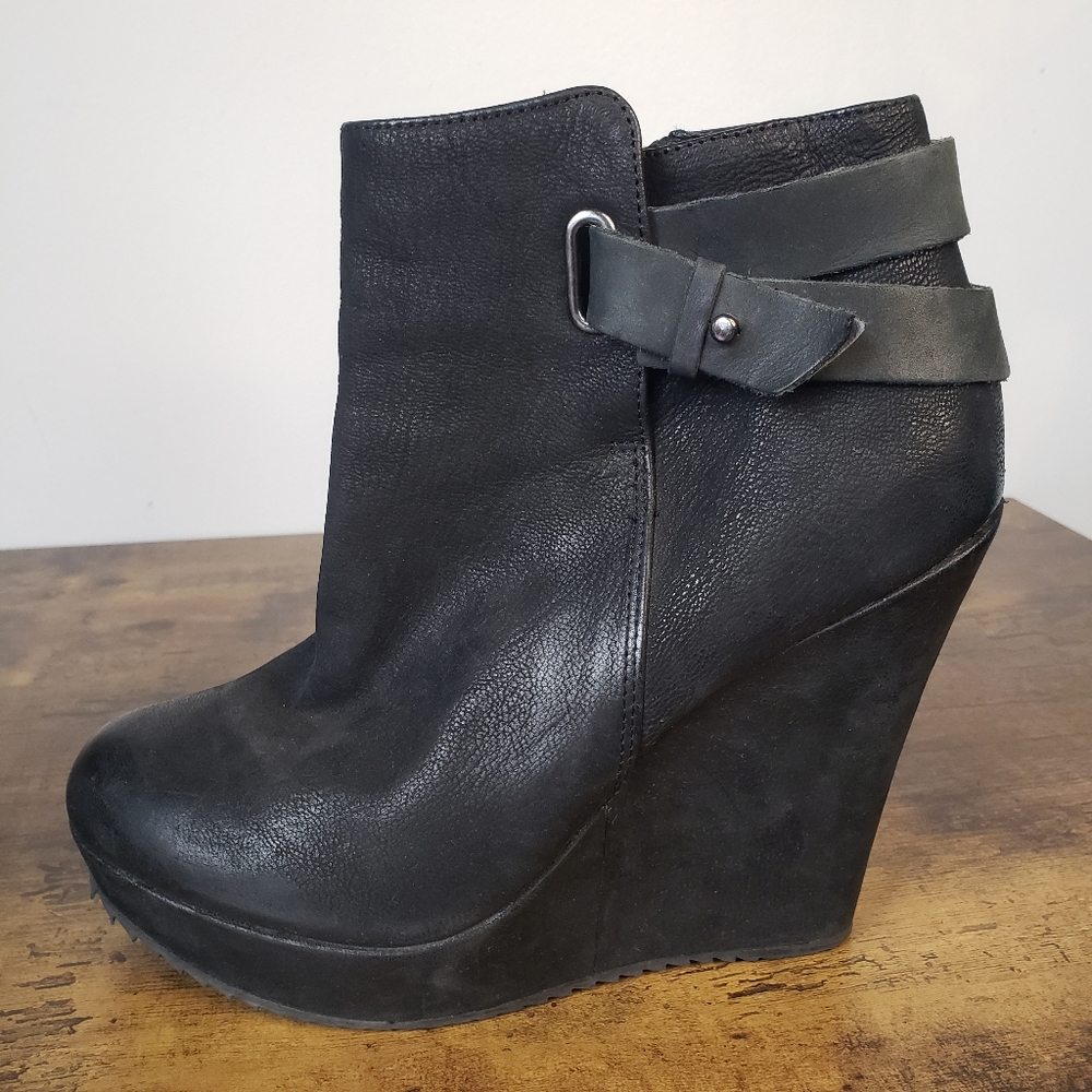 Black Chunky Platform Wedge Moto Boot Booties